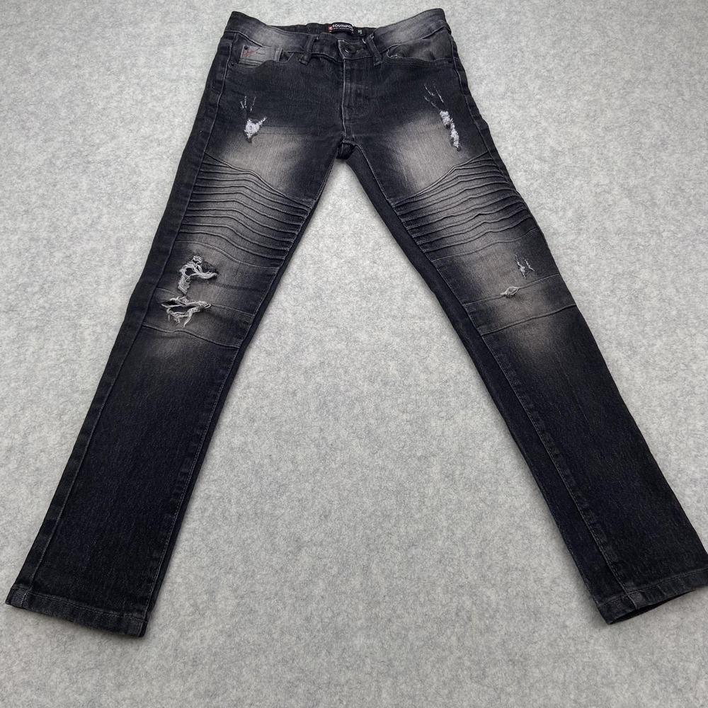 Southpole Jeans Boys 10 (27x25) Black Slim Moto Biker Ripped Stretch Denim